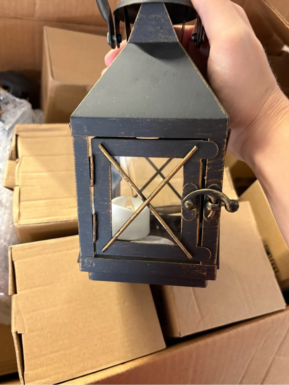 Classic Black Metal Lantern with Gold Accents - 29 Pack